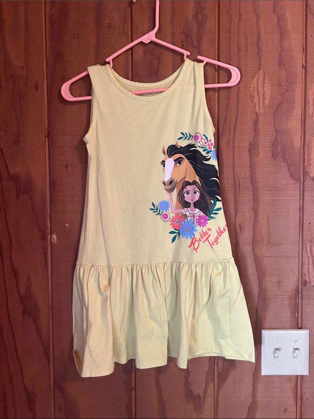 Spirit Yellow Sleeveless Dress with Horse & Girl Graphic